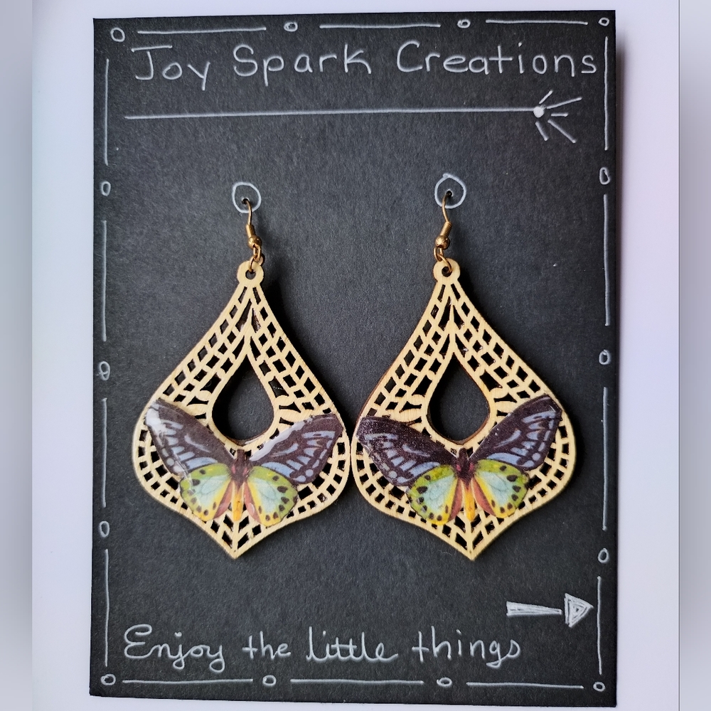Boho butterfly earrings wooden